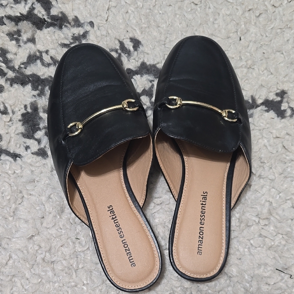 Amazon Essentials Black and Gold Mules